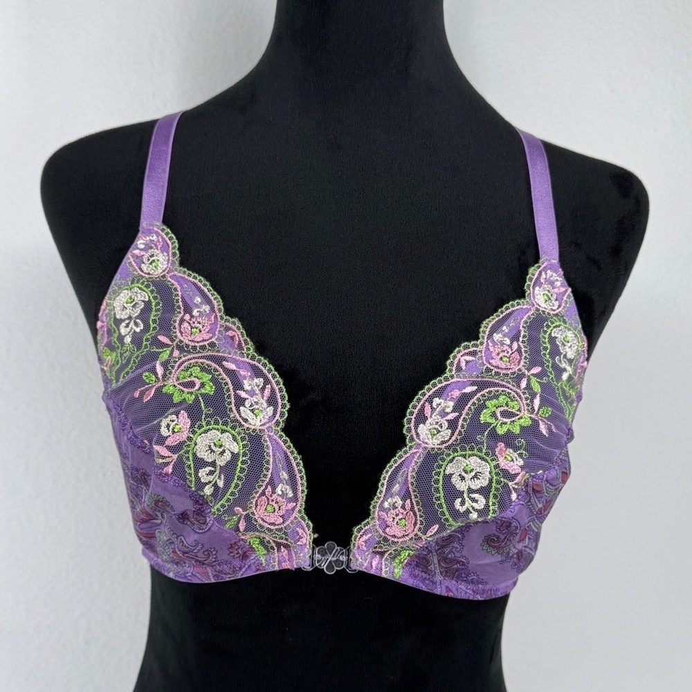 Savage X Fenty Purple Embroidered Lace Demi Bra L Sheer‎ Bralette Boho Coquette